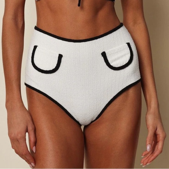 Montce Terry Rib Polly White and Black High-Waisted Bikini Bottom